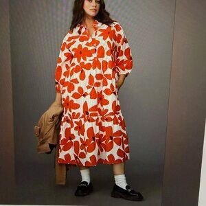 ANTHROPOLOGIE Sz M Bettina Dress in Red Floral Print